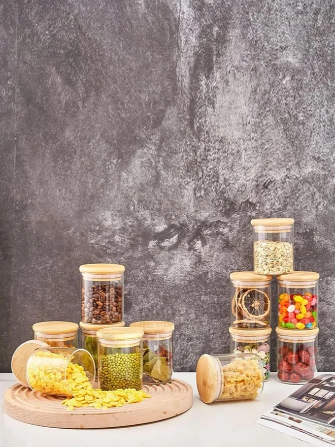 1 تشيس 1CHASE 10-Piece Borosilicate Glass Spice Jar With Bamboo Lids 180ml